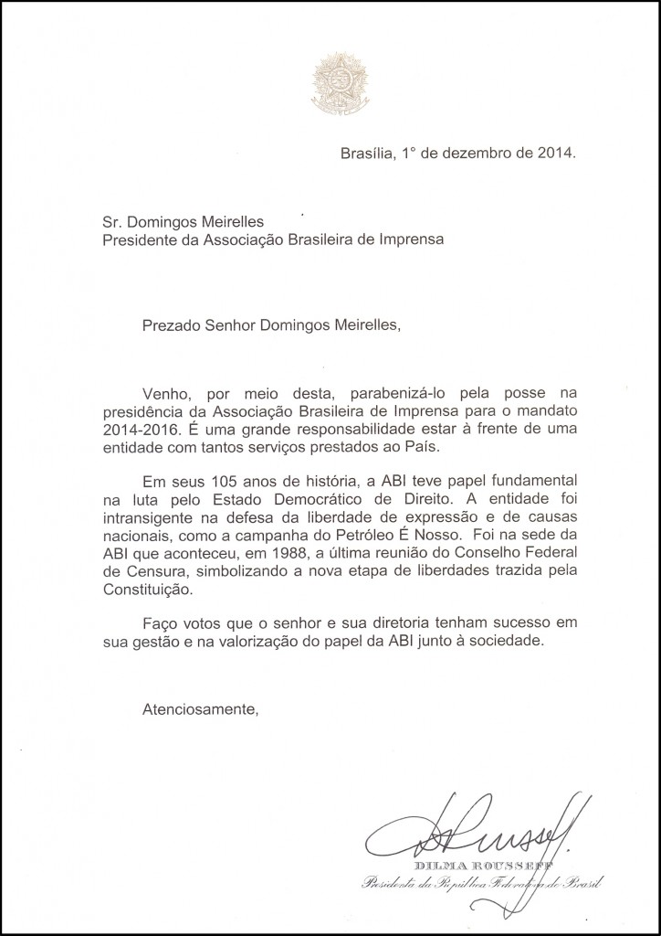 Presidente Da Abi Domingos Meirelles é Convidado Para Posse De Dilma